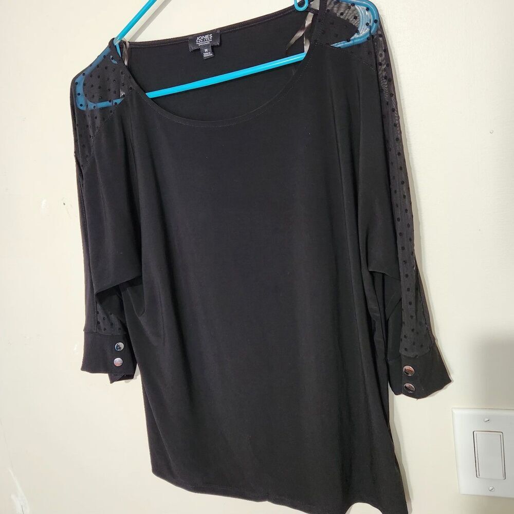 Jones New York Top Size Medium Black Color Mesh Sleeves Stretch